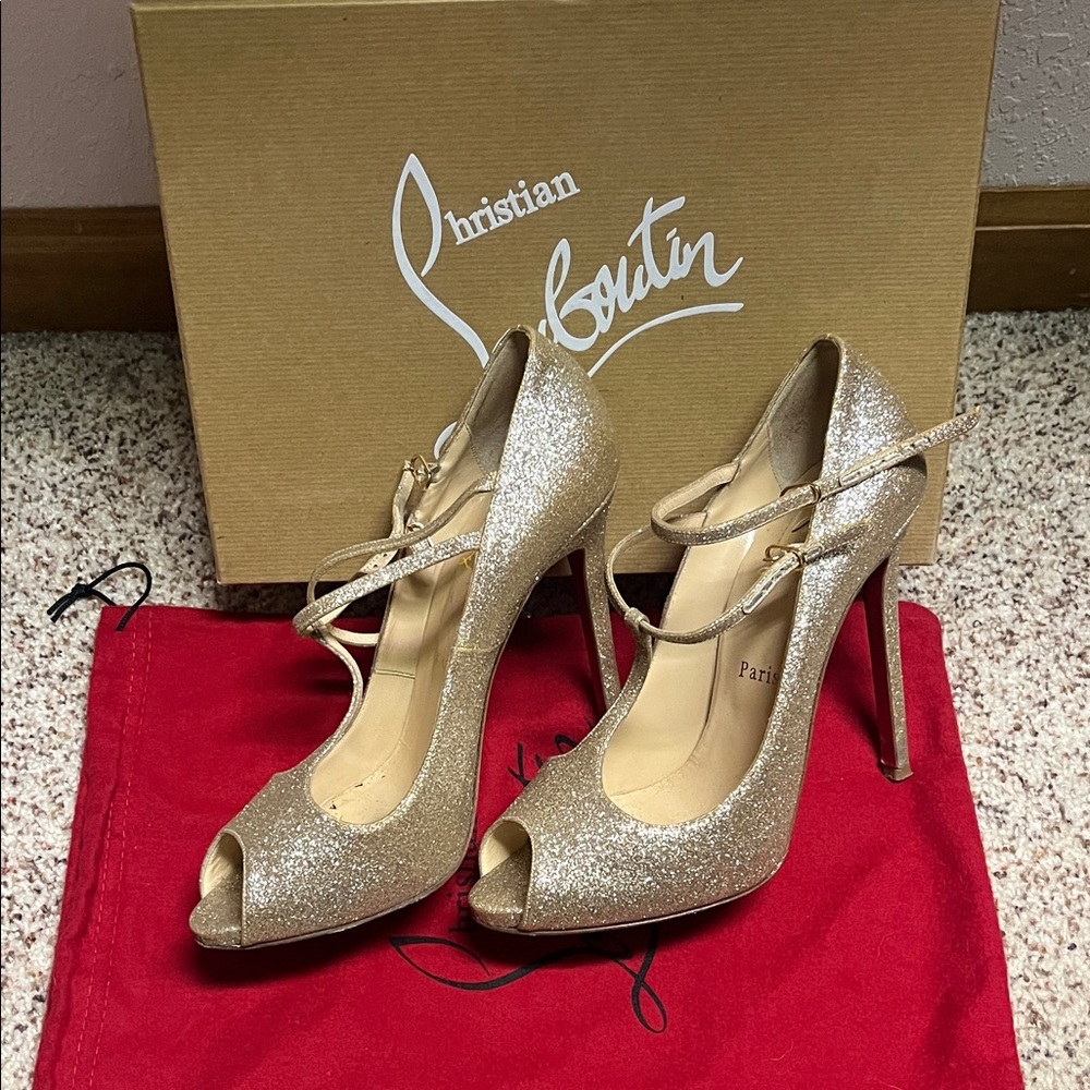 Christian Louboutin Sparkling Gold Peep Toe Heels